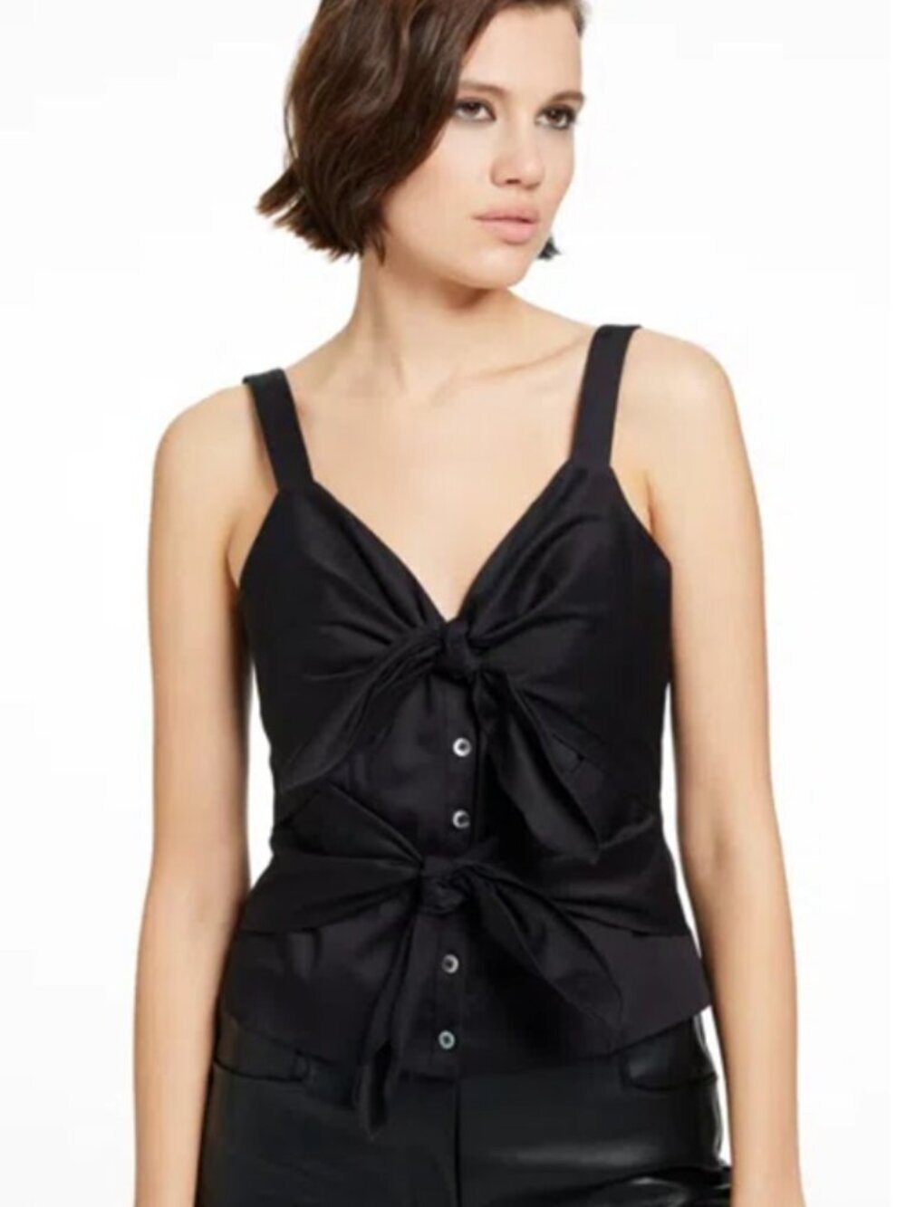 NWT Toccin Dana Double Tie Front Top Jet Black Size 0